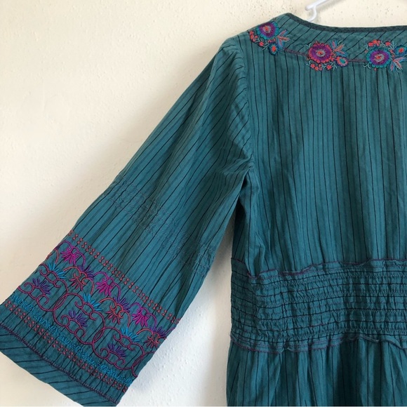 Johnny Was 3J Workshop Blue Stripe Embroidered Dress Size Medium - Picture 9 of 10